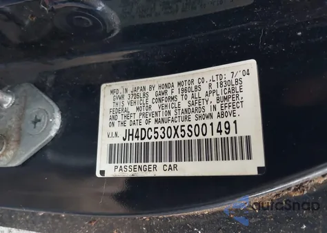 2005 Acura Rsx Type S из США, поврежденный, VIN JH4DC530X5S001491